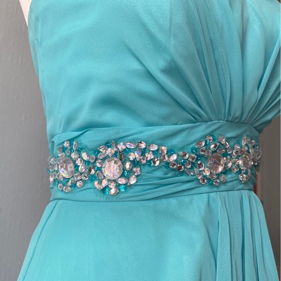 Morgan & co Light blue prom dress hi-low sweetheart neckline strapless size 3/4 - Picture 3 of 11